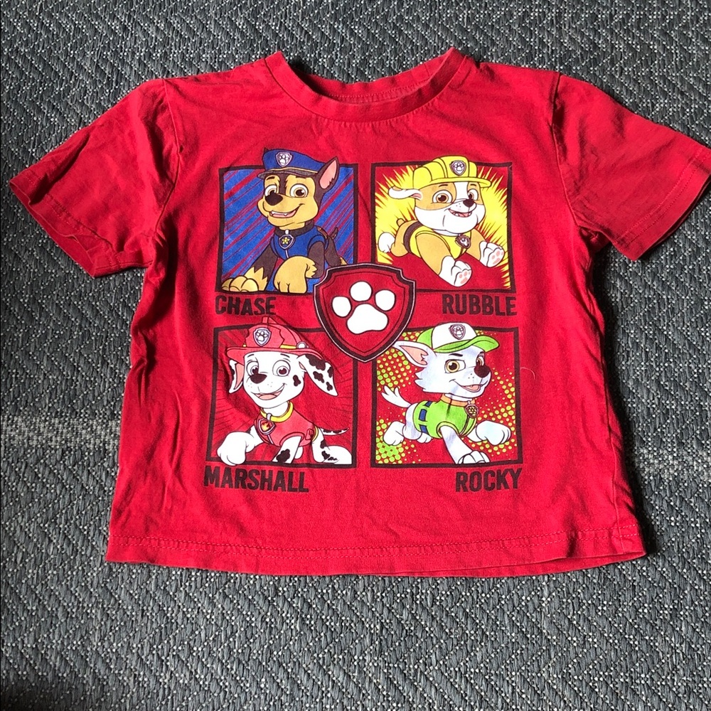 Paw Patrol Red Kids Tee with Multicolor Character Panels